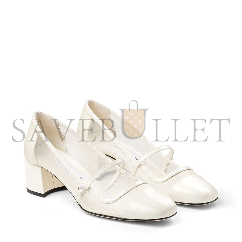JIMMY CHOO ELISA 45 LATTE PATENT AND MESH PUMPS ELISA45TNX